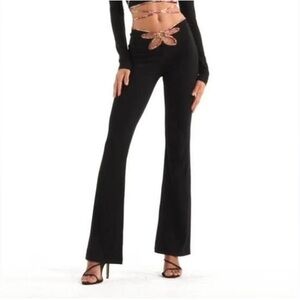 I.AM.GIA Flower Cut Out Black Flate Pants with Pink Detail. Size XXS